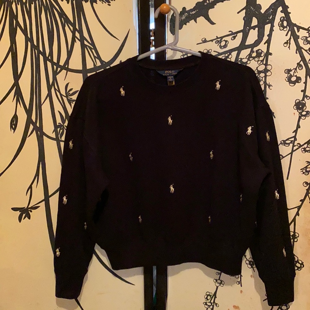 Polo Ralph Lauren Juniors/Girls Black Sweatshirt W/ Embroidered Silver Logo